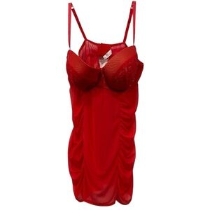 Cacique Women Chemise Teddy Lace‎ Molded Lined Bra Cups Sz 22/24 Red Ruching